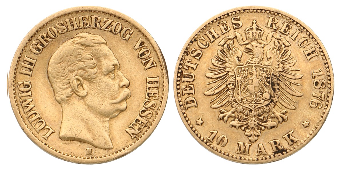 German States. Hessen. Ludwig III. 10 Mark. 1876 H.