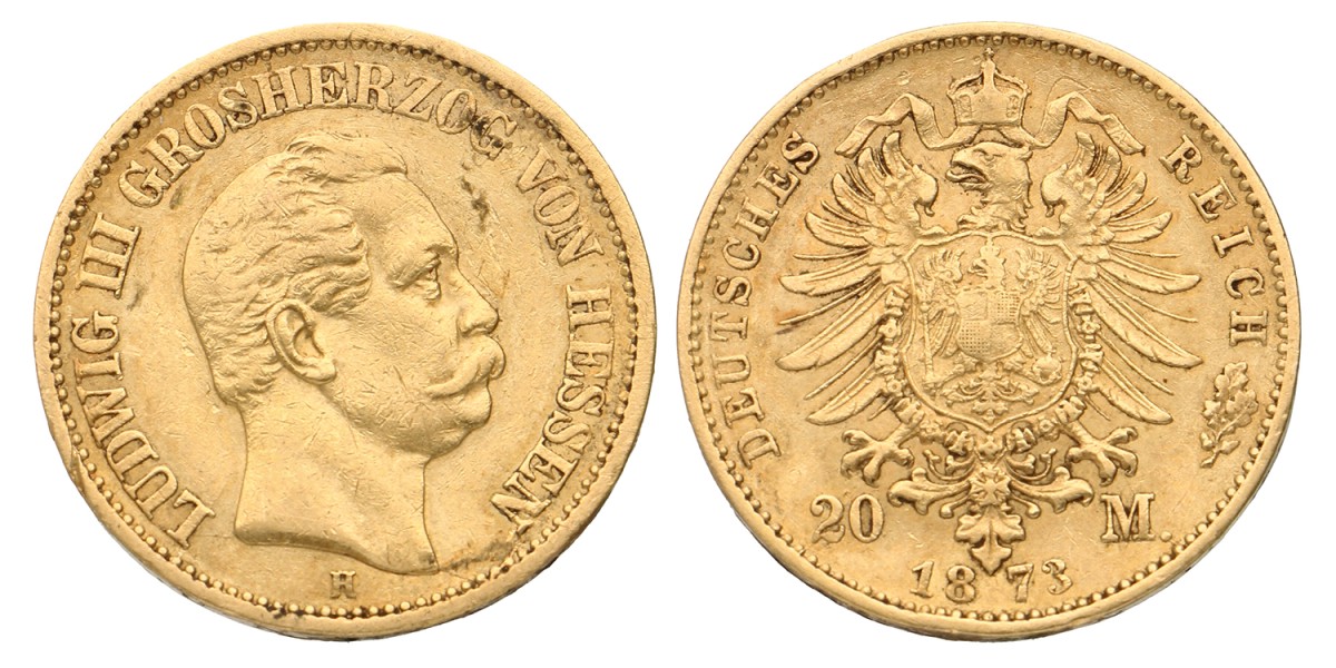 German States. Hessen. Ludwig III. 20 Mark. 1873 H.