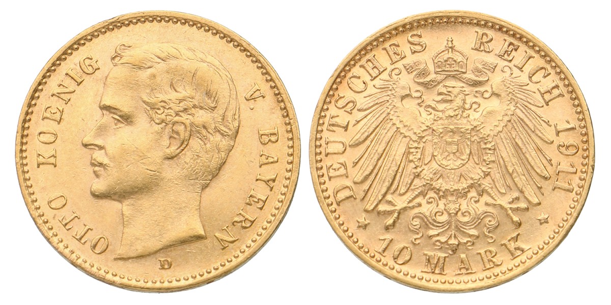 German States. Bavaria. Otto. 10 Mark. 1911 D.