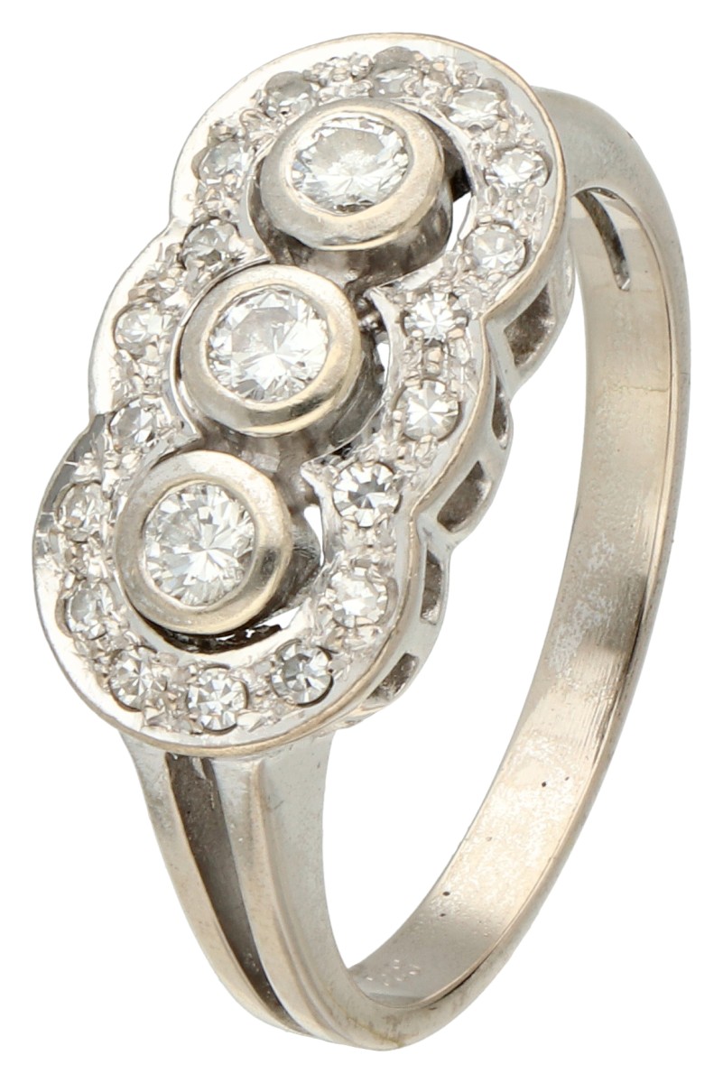 BWG 8K witgouden Art Deco prinsessenring bezet met ca. 0.33 ct. diamanten.