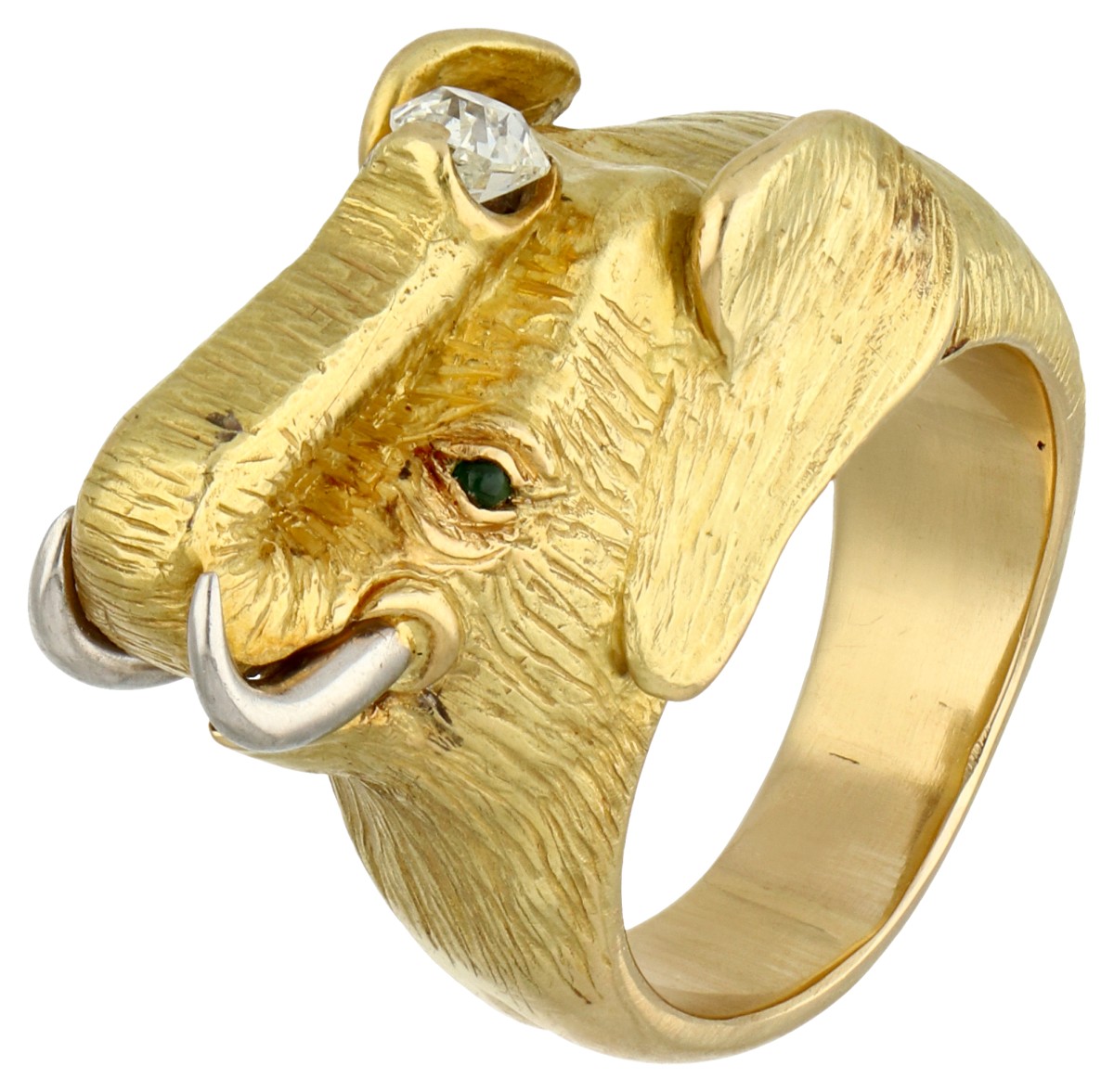 Friedrich design 18K geelgouden/platina olifant ring met diamant.