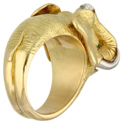 Friedrich design 18K geelgouden/platina olifant ring met diamant.