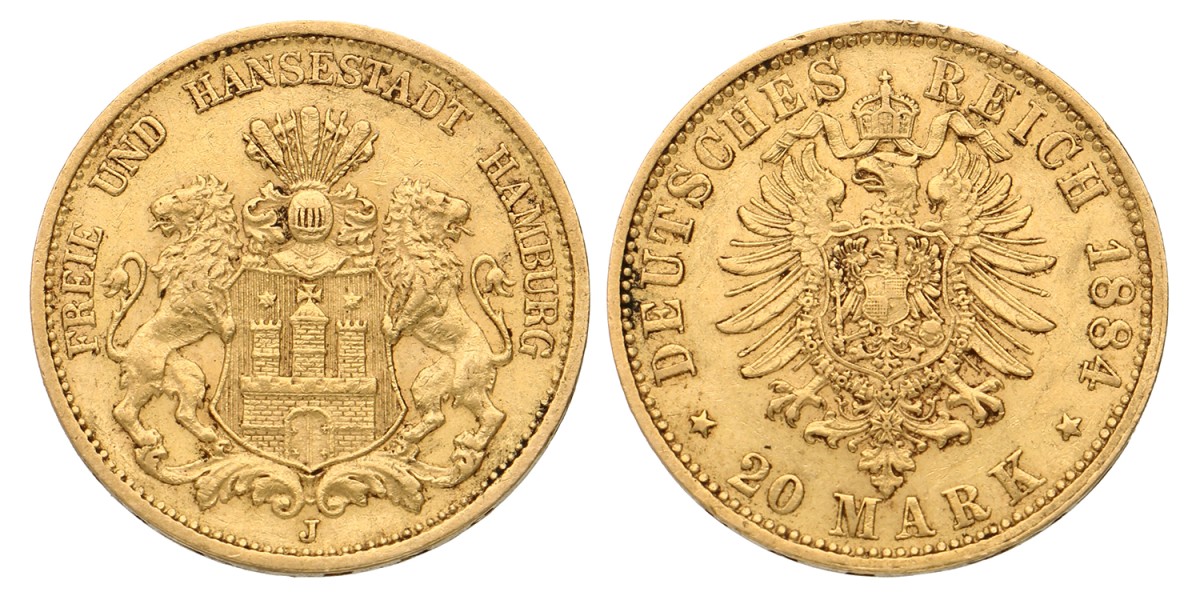 German States. Hamburg. 20 Mark. 1884.