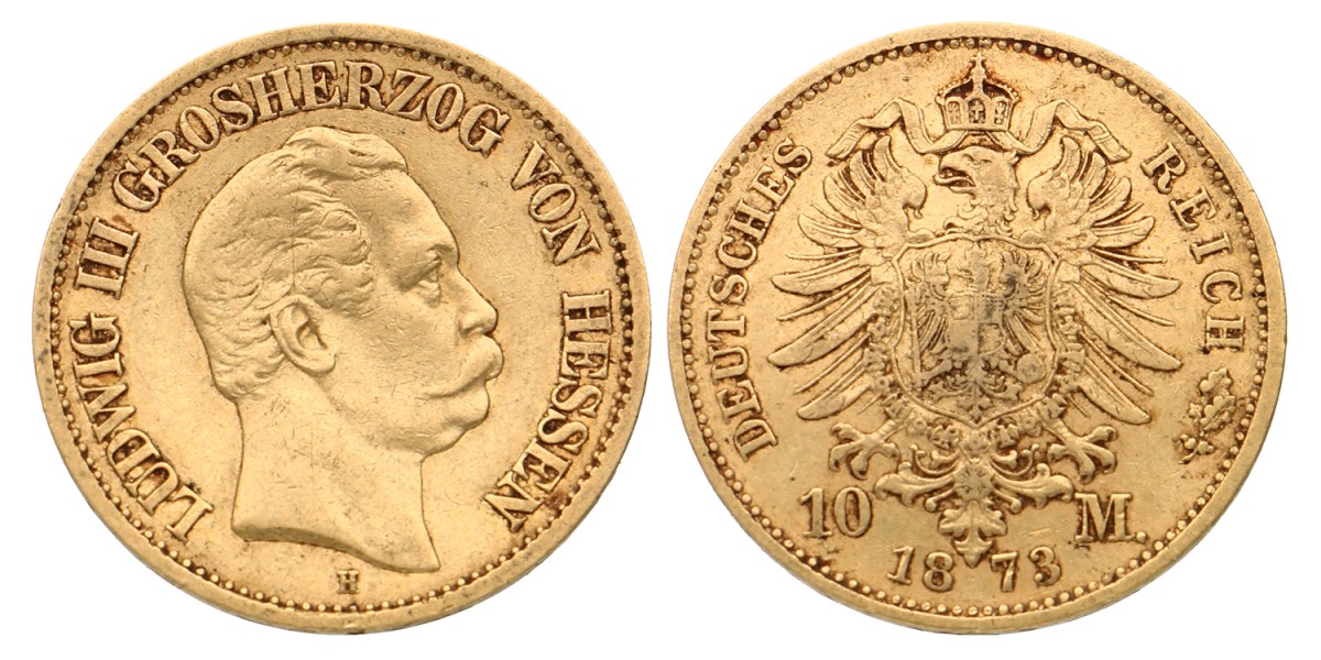 German States. Hessen. Ludwig III. 10 Mark. 1873 H.