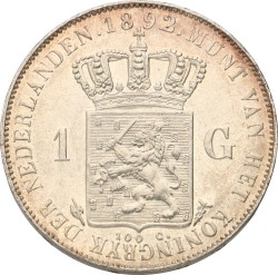 1 Gulden. Wilhelmina. 1892. UNC.