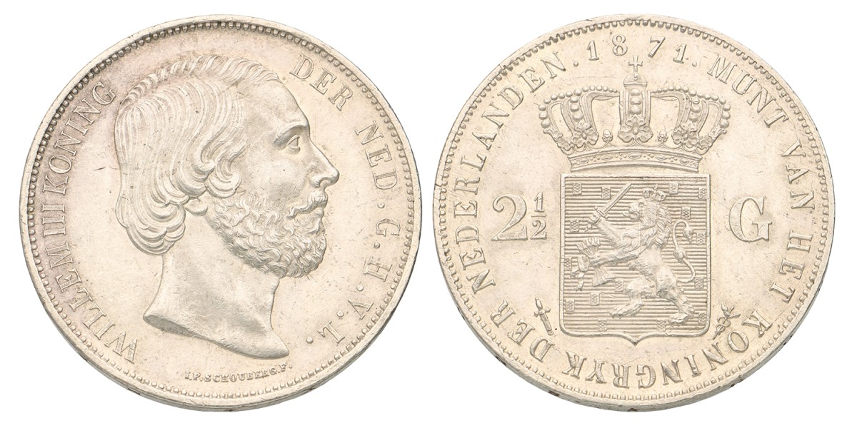 2½ Gulden. Willem III. 1871. UNC -.