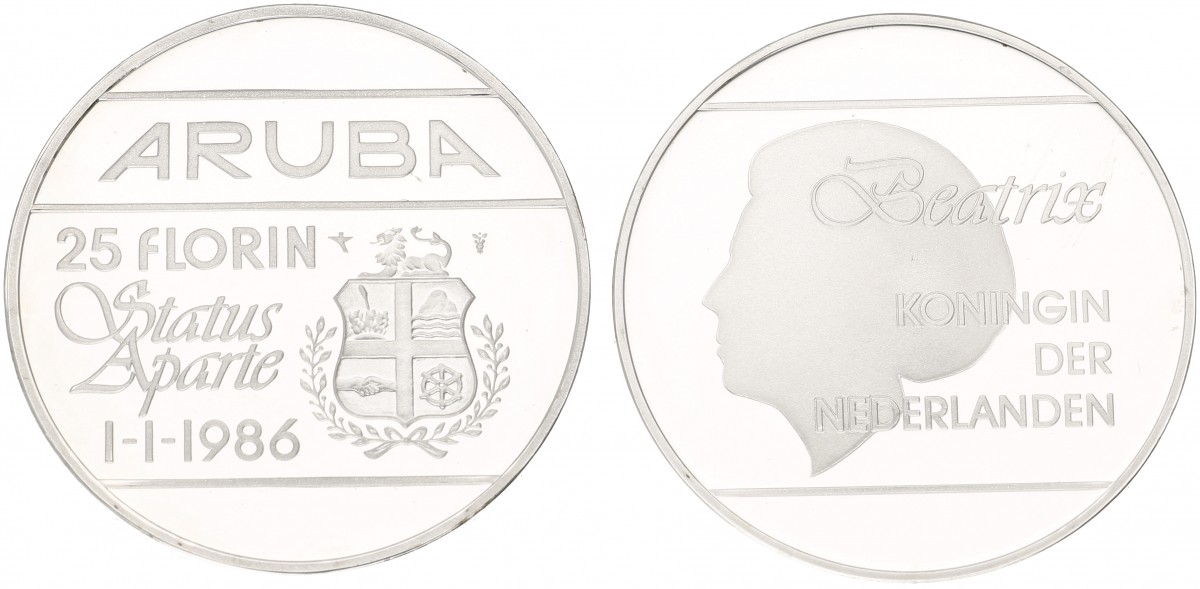 Aruba. Lot (2) 25 Florin 'Status Aparte'. 1986.