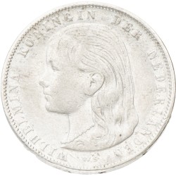 1 Gulden. Wilhelmina. 1896. XF details.