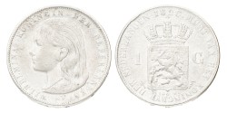 1 Gulden. Wilhelmina. 1896. XF details.