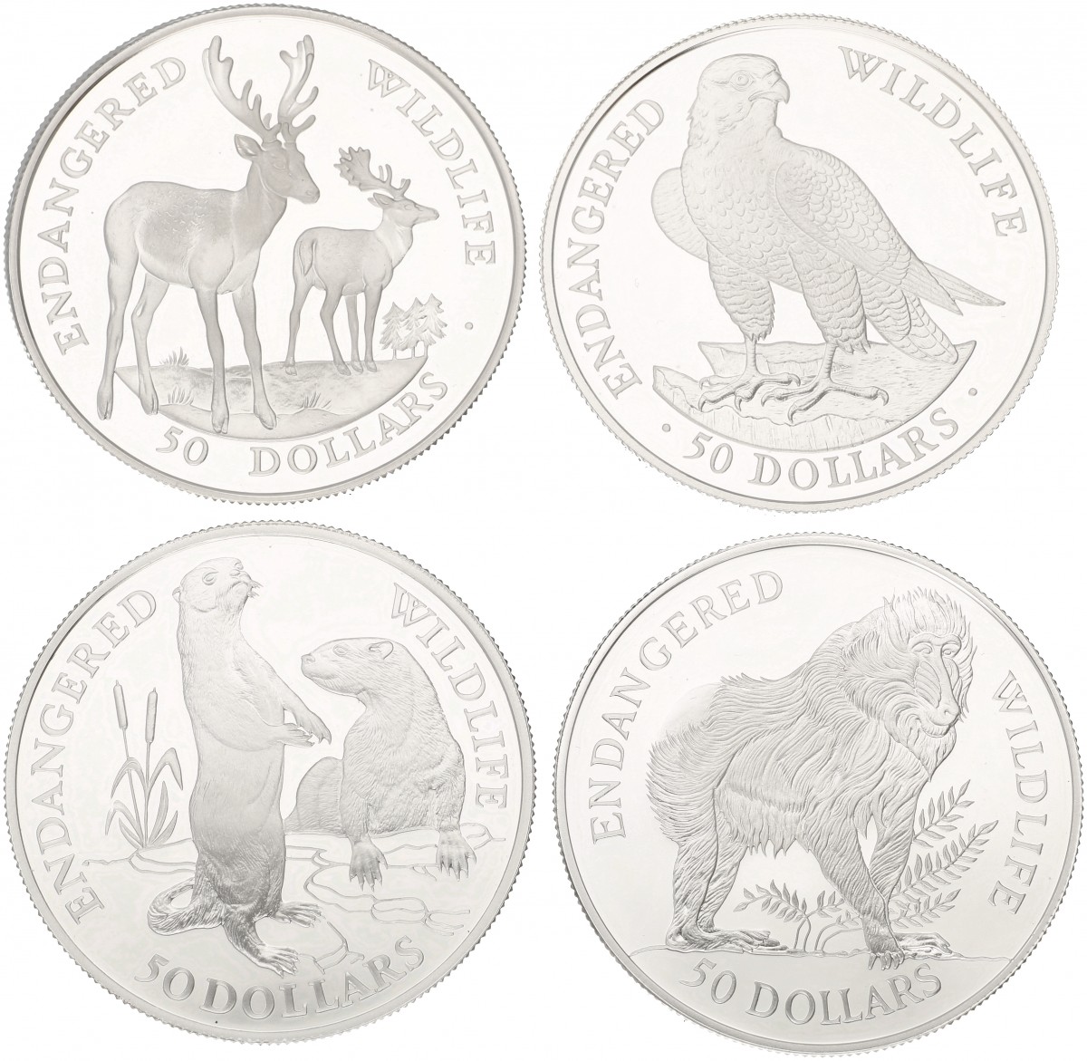 Cook islands. Lot (4) 50 Dollars. 'Endangered Wildlife' 1991/1992.