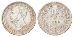 10 Cent. Willem II. 1849 geen punt. UNC details