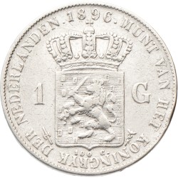 1 Gulden. Wilhelmina. 1896. XF details.