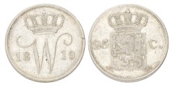25 Cent. Willem I. 1819. AU details.