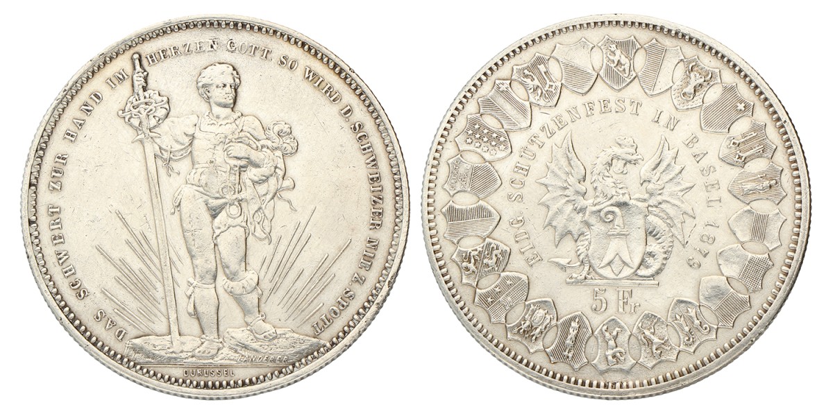 Switzerland. Basel. 5 Francs - Shooting Festival. 1879.