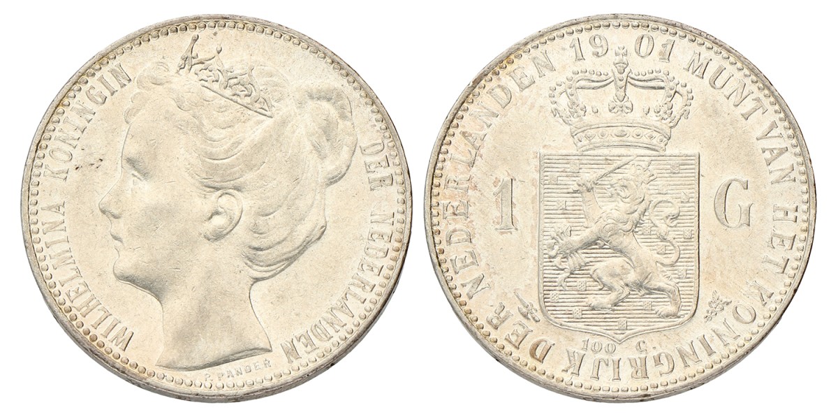 1 Gulden. Wilhelmina. 1898. Zeer Fraai.