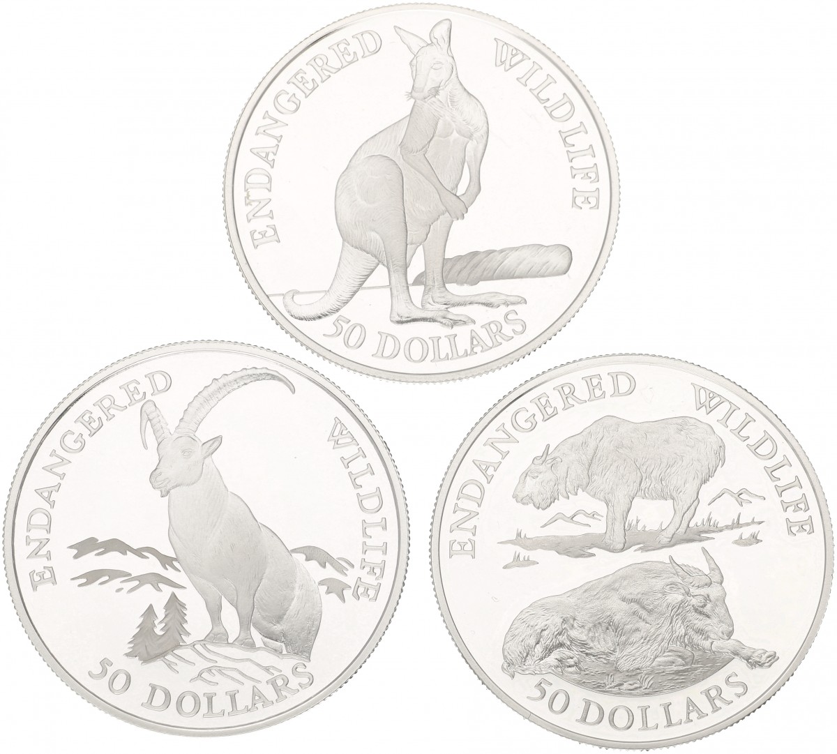 Cook islands. Lot (3) 50 Dollars. 'Endangered Wildlife'. 1991/1992.