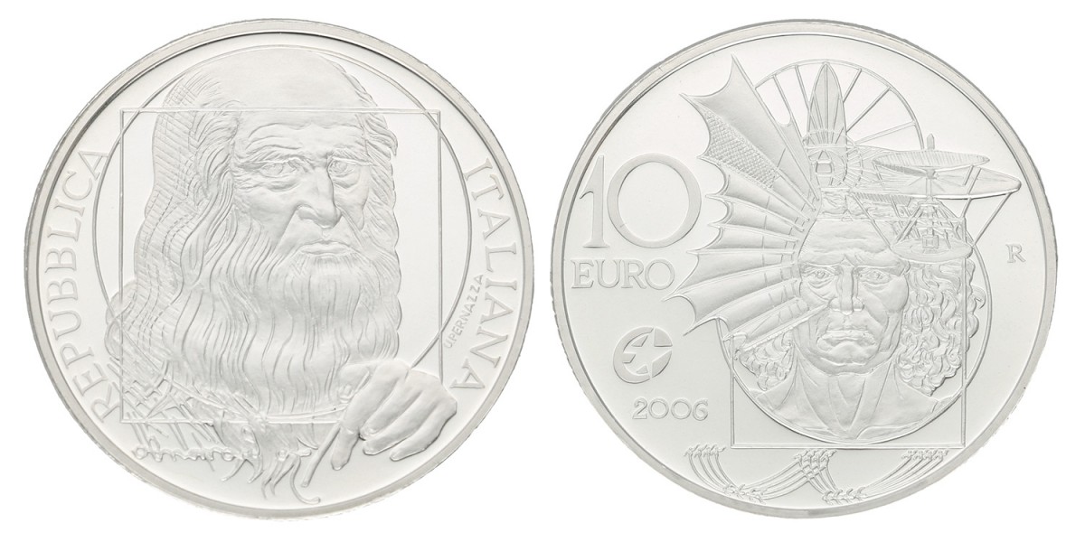 Italy. Republic. 10 Euro 'Leonardo Da Vinci'. 2006.