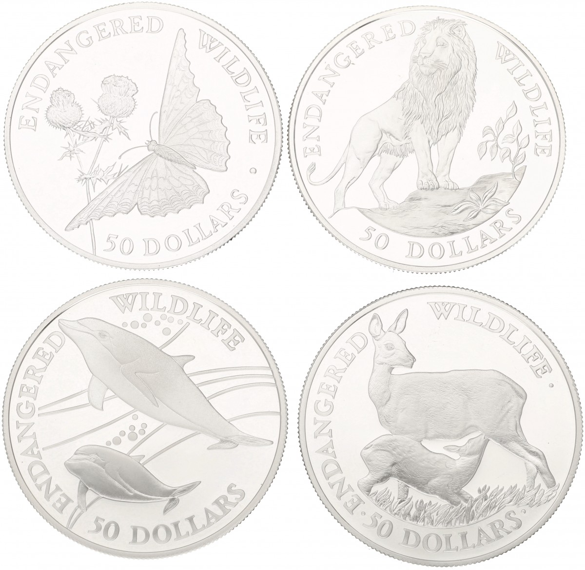 Cook islands. Lot (4) 50 Dollars. 'Endangered Wildlife' 1991/1992.