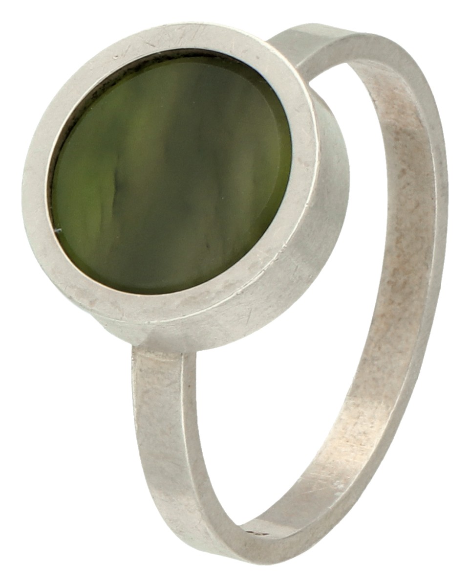 Niels Erik From sterling zilveren Scandinavische design ring bezet met aventurijn.