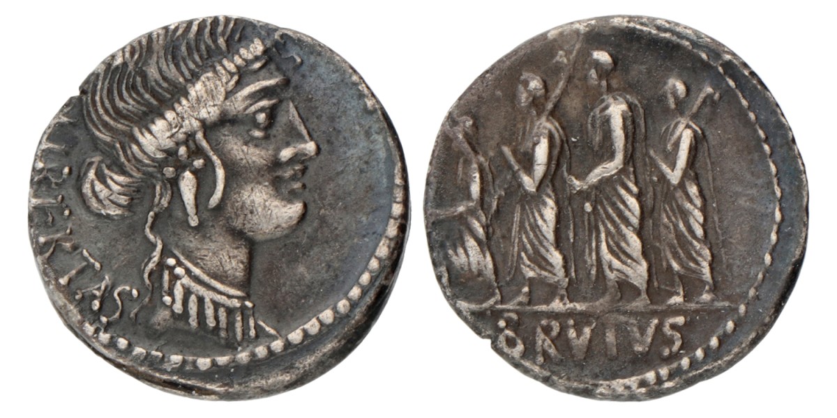 Roman Republic. Marcus Junius Brutus. Denarius. N.D. (54 BC).
