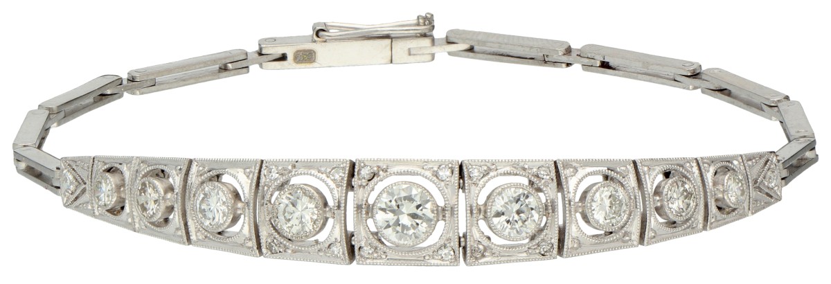 Platina flexibele Art Deco armband met diamant.