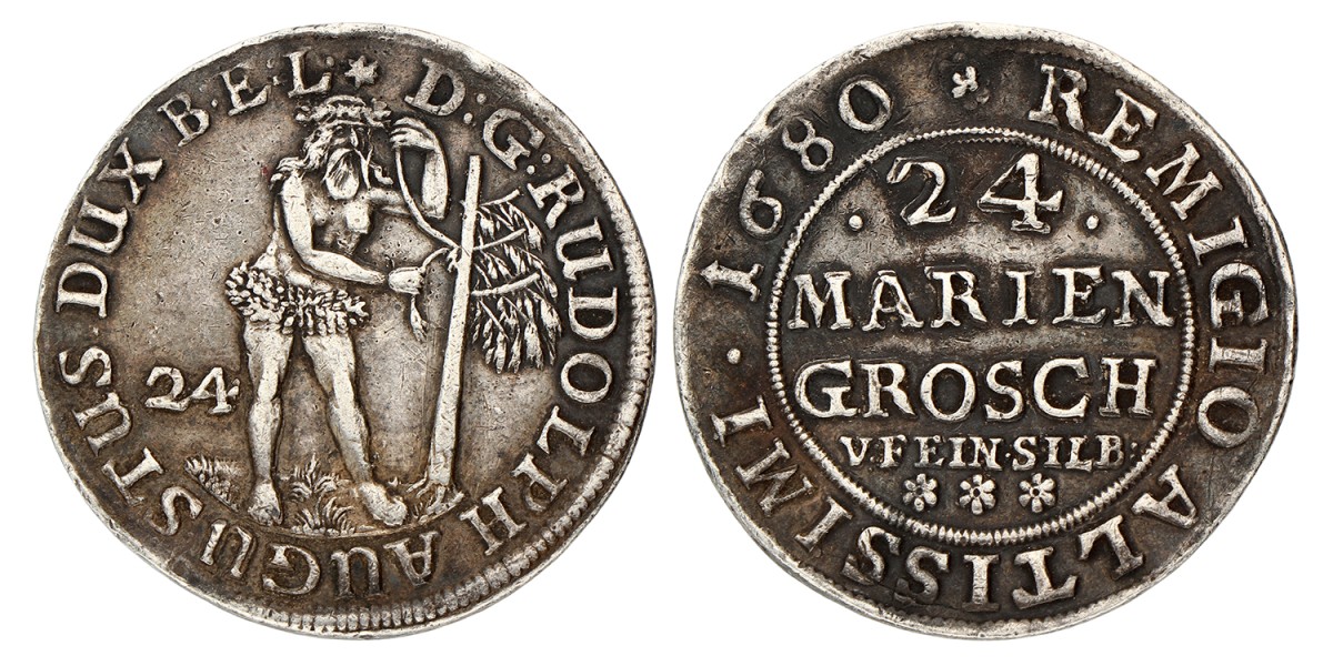 German states. Brunswick-Wolfenbüttel. Rudolf Augustus. 24 Mariengroschen. 1680.