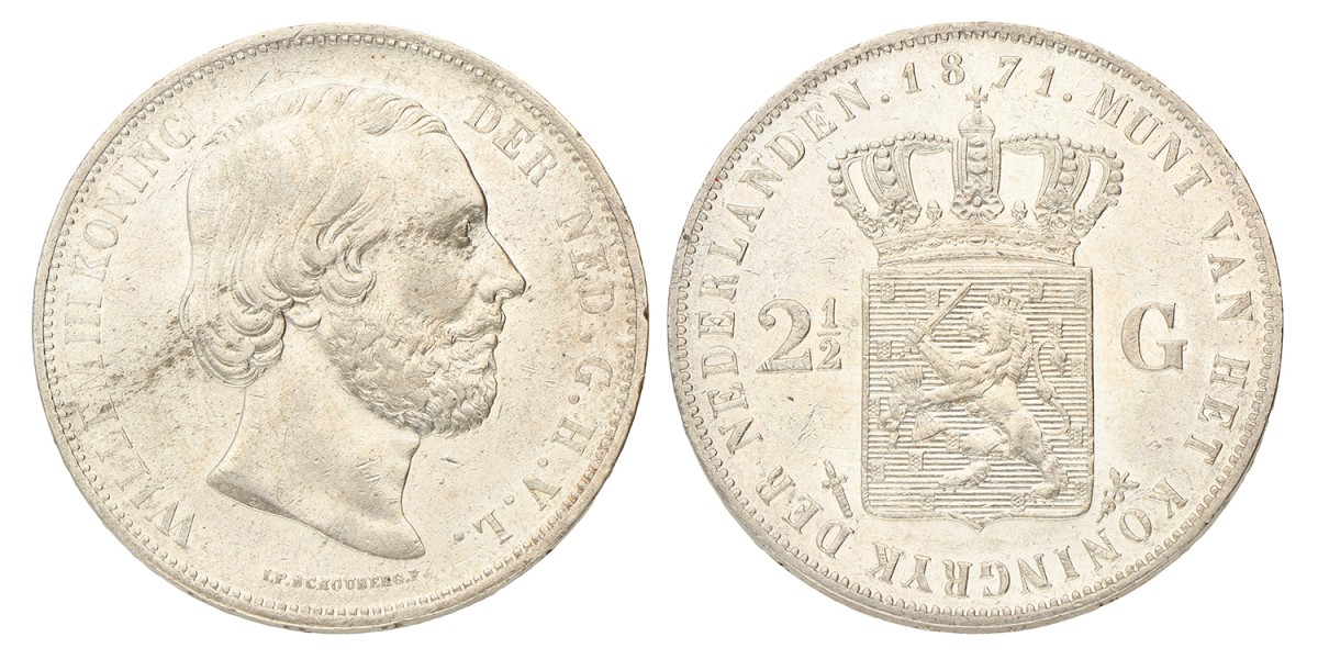 2½ gulden. Willem III. 1871. Zeer Fraai / Prachtig.