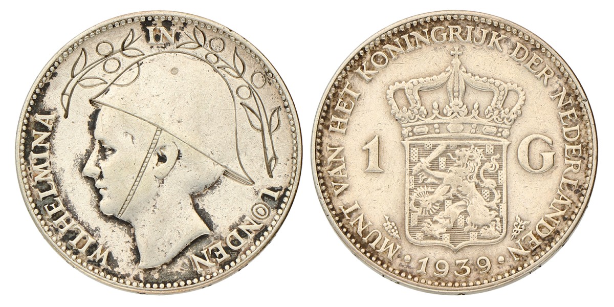 1 Gulden. Wilhelmina in London. 1939. Fraai +.