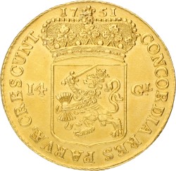 Gouden rijder van 14 gulden. Utrecht. 1751. Prachtig +.