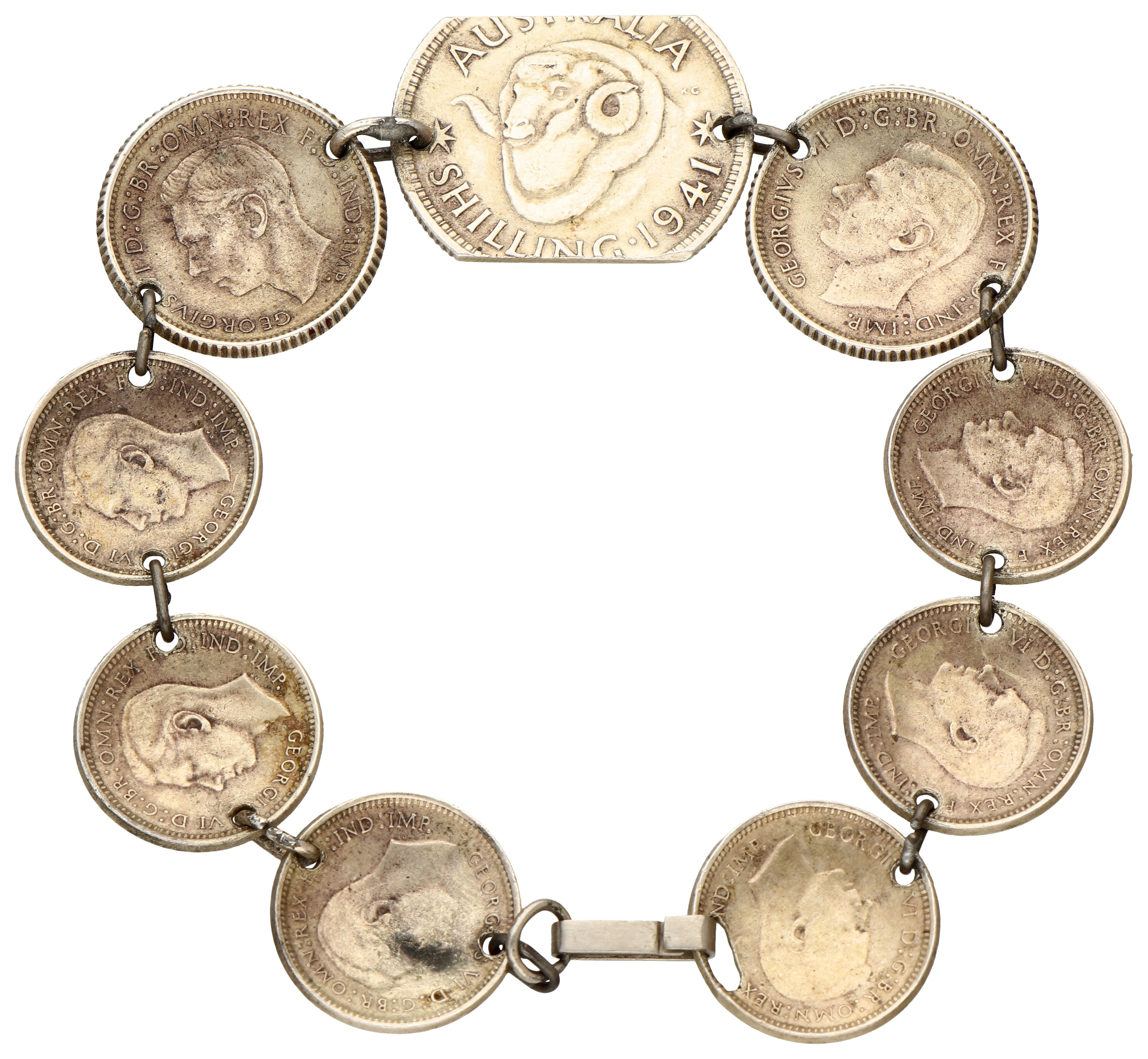 Phillipines. 1945. Coin bracelet of Australian coins - With 'Philippines 1945' inscribed.