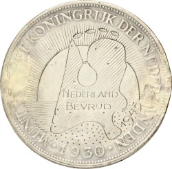 2½ Gulden - Gegraveerd met 'ORANJE OVERWON 5 mei 1945', az. kaart van Nederland voor een opgaande zon. Wilhelmina in London. 1930. Zeer Fraai.