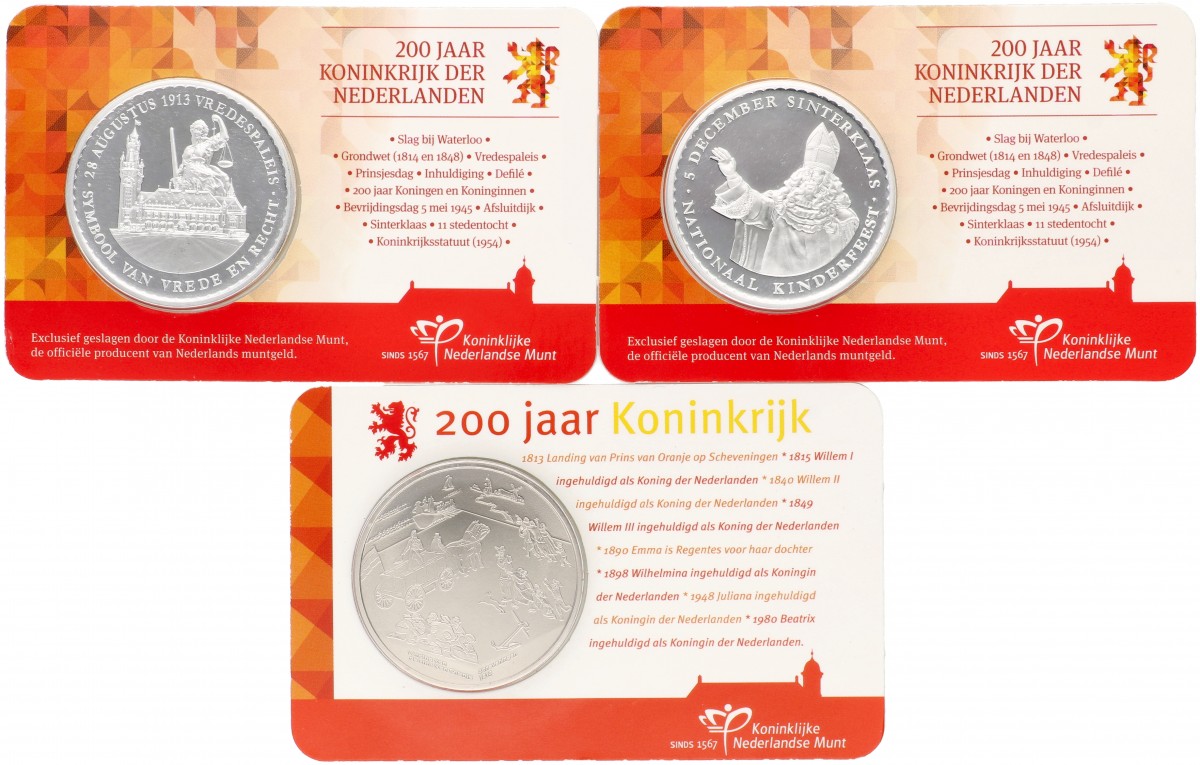 Nederland. Lot (3). 200 Jaar Koninkrijk. Penning in coincard. 2013.