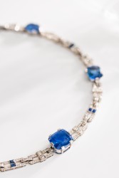 IGI certified platinum necklace with 75.00 ct. natural sapphires and 7.40 ct. diamond.