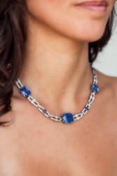 IGI certified platinum necklace with 75.00 ct. natural sapphires and 7.40 ct. diamond.