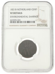 1 Cent. Willem I. 1821 B. VF details.
