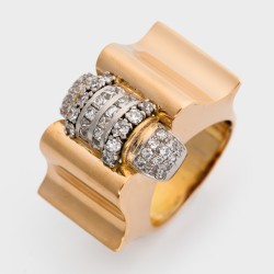 Franse 18K gouden / platina tank ring bezet met ca. 0.49 ct. diamant.