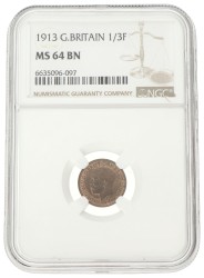 Great Britain. George V. 1/3 Farthing. 1913.