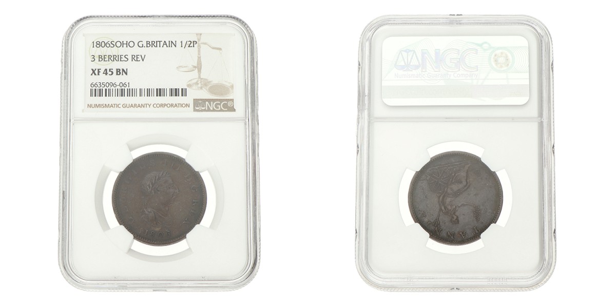 Great Britain. George III. ½ Penny - 3 Berries rev. 1806 SOHO.