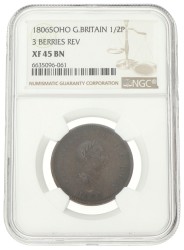 Great Britain. George III. ½ Penny - 3 Berries rev. 1806 SOHO.