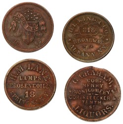 USA. Albany, New York. Lot (4) Civil War Store Card - H.M. Lane, D.L. Wing & Co, Staudingers, C. Graham. 1863.