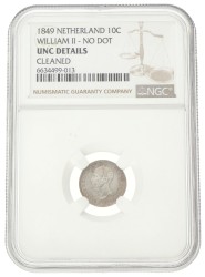 10 Cent. Willem II. 1849 geen punt. UNC details