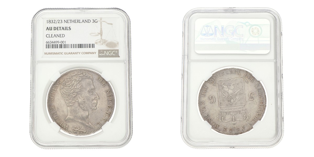 3 Gulden. Willem I. 1832/23. AU details.