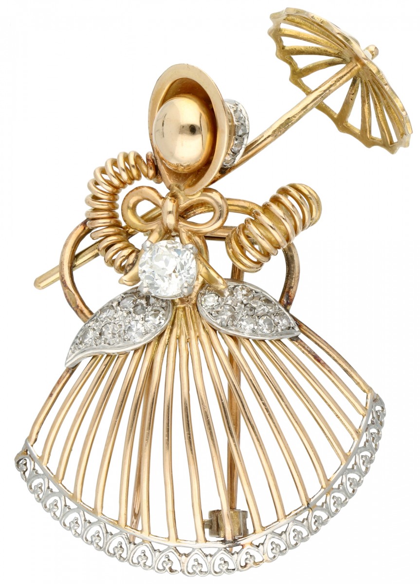 Geelgouden Depose broche, met ca. 0.68 ct. diamant - 18 kt. (Margin scheme)