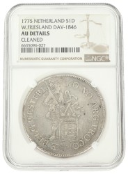 Zilveren dukaat. West-Friesland. 1775. AU details.