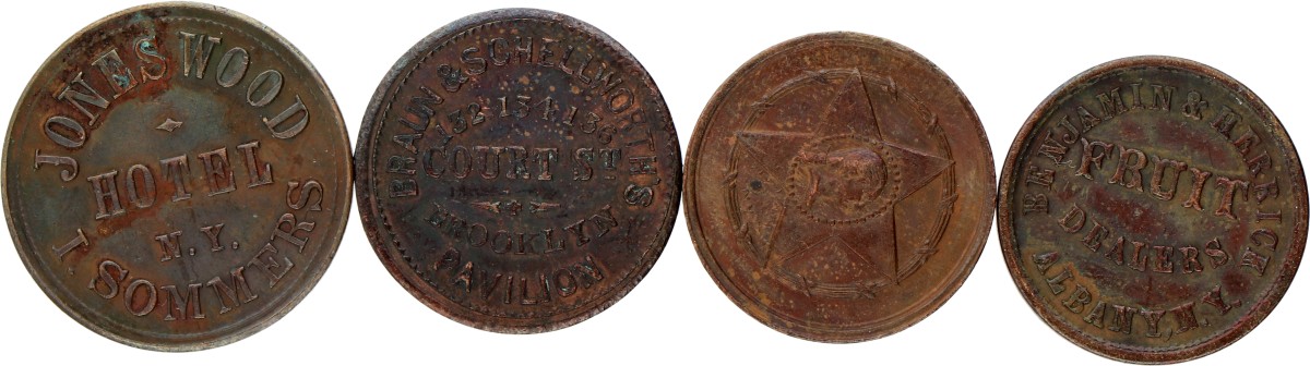 USA. New York, Albany, Brooklyn. Lot (4) Civil War Store Card - Jones Wood Hotel, Braun & Schellingworths, H.M. Lane, Benjamin & Herrick. 1863.