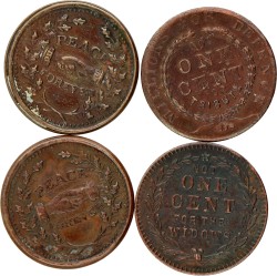 USA. Lot (4) Civil War Tokens - Peace Forever, Millions for Contractors, Millions for Defense. 1863.