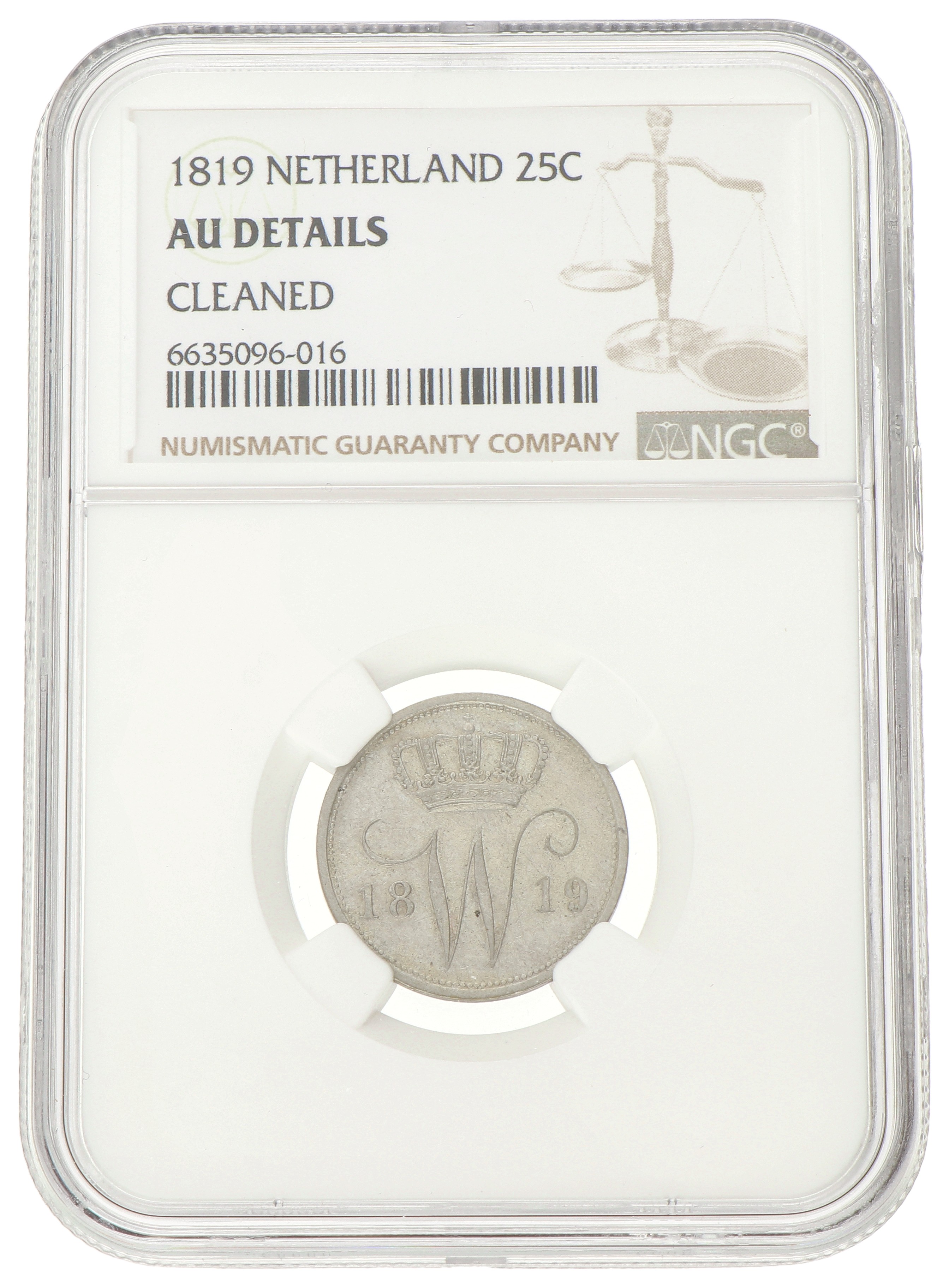 25 Cent. Willem I. 1819. AU details.