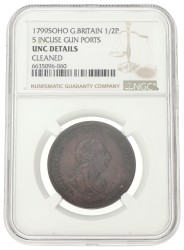 Great Britain. George III. ½ Penny - Incuse gun ports. 1799 SOHO.