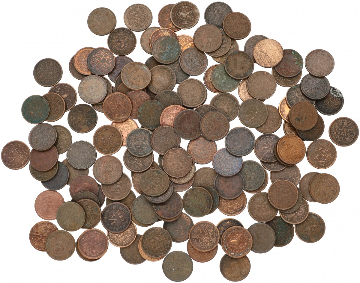 Lot (200) ½ Cent Willem III tot Wilhelmina diverse jaren. Gemiddeld Zeer fraai.