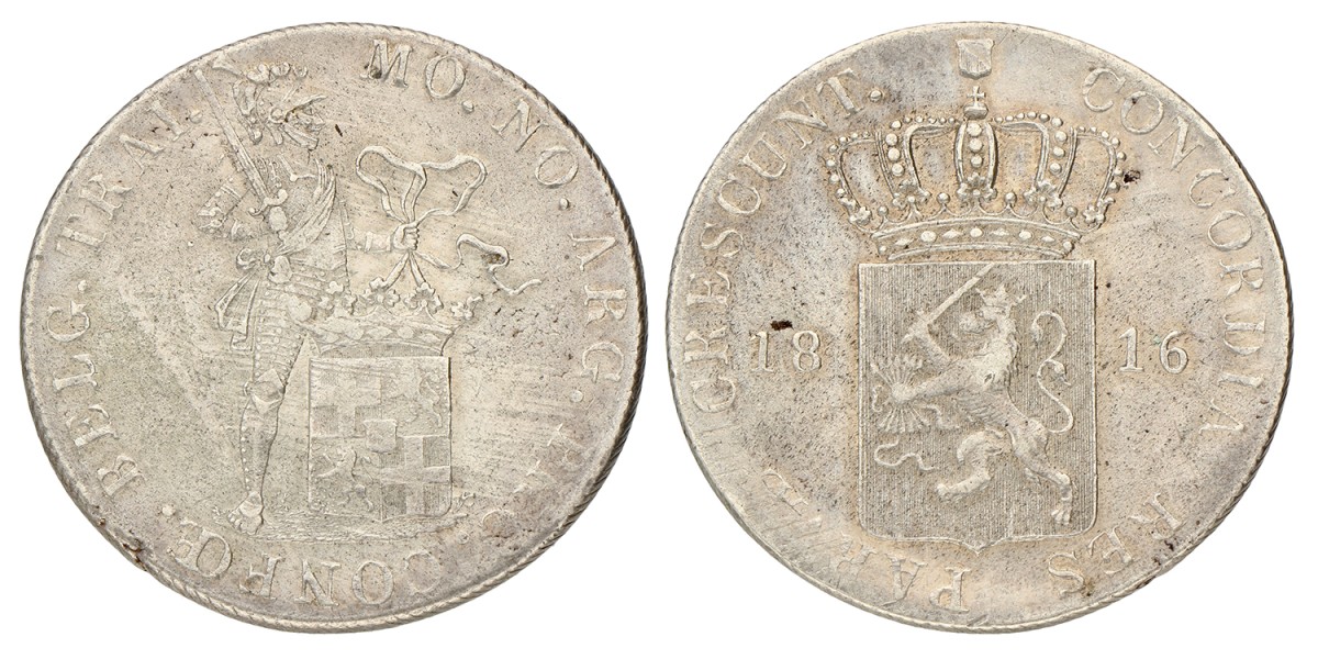 Zilveren Rijksdaalder. Willem I. 1816. Zeer Fraai +.